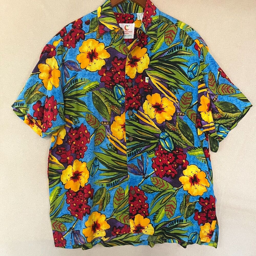 Vintage Pineapple Moon Hawaiian Shirt Mens MED Tropical 80s‎ 90s Beach Travel